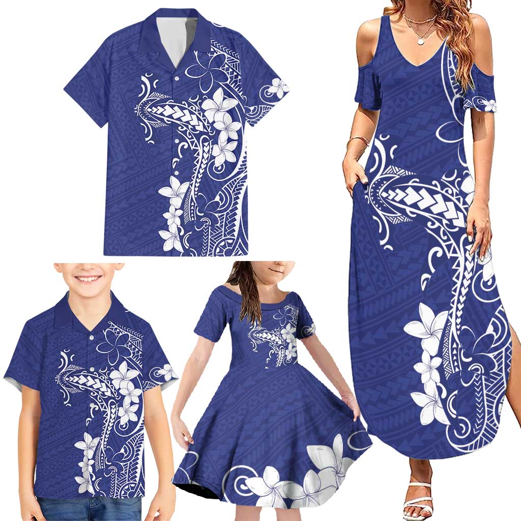 Blue Hawaii Family Matching Summer Maxi Dress and Hawaiian Shirt Hammerhead Shark Tattoo Curve Polynesian - Polynesian Pride