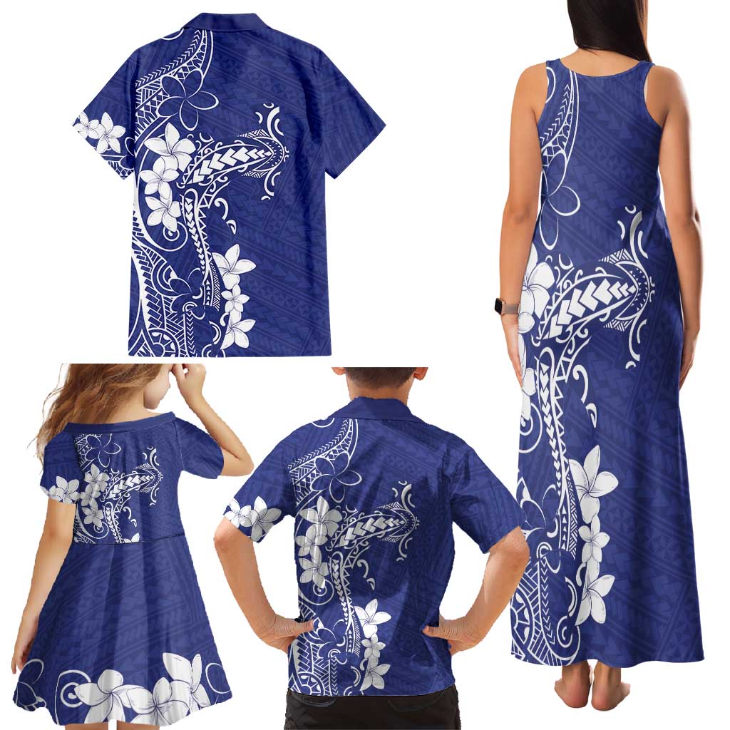Blue Hawaii Family Matching Tank Maxi Dress and Hawaiian Shirt Hammerhead Shark Tattoo Curve Polynesian - Polynesian Pride