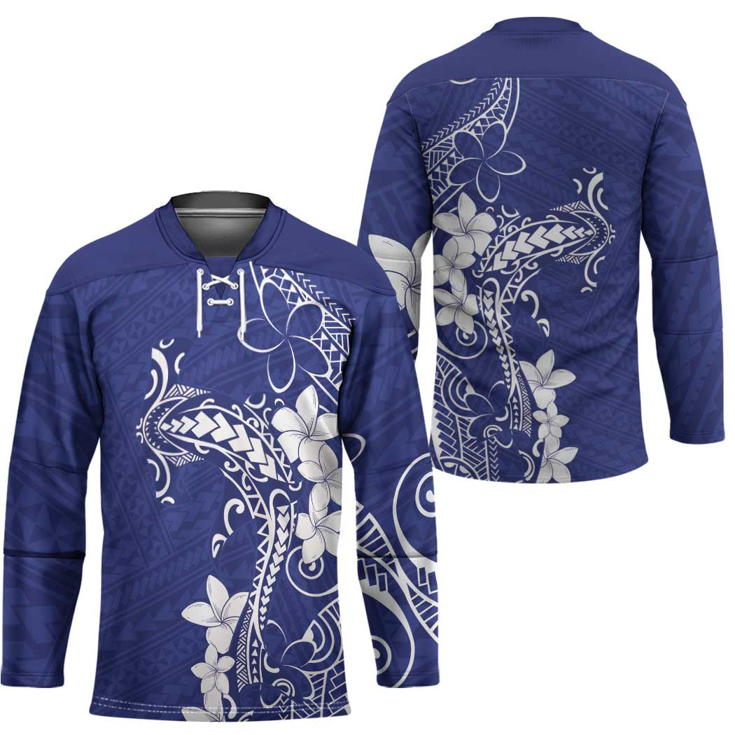 Blue Hawaii Hockey Jersey Hammerhead Shark Tattoo Curve Polynesian - Polynesian Pride