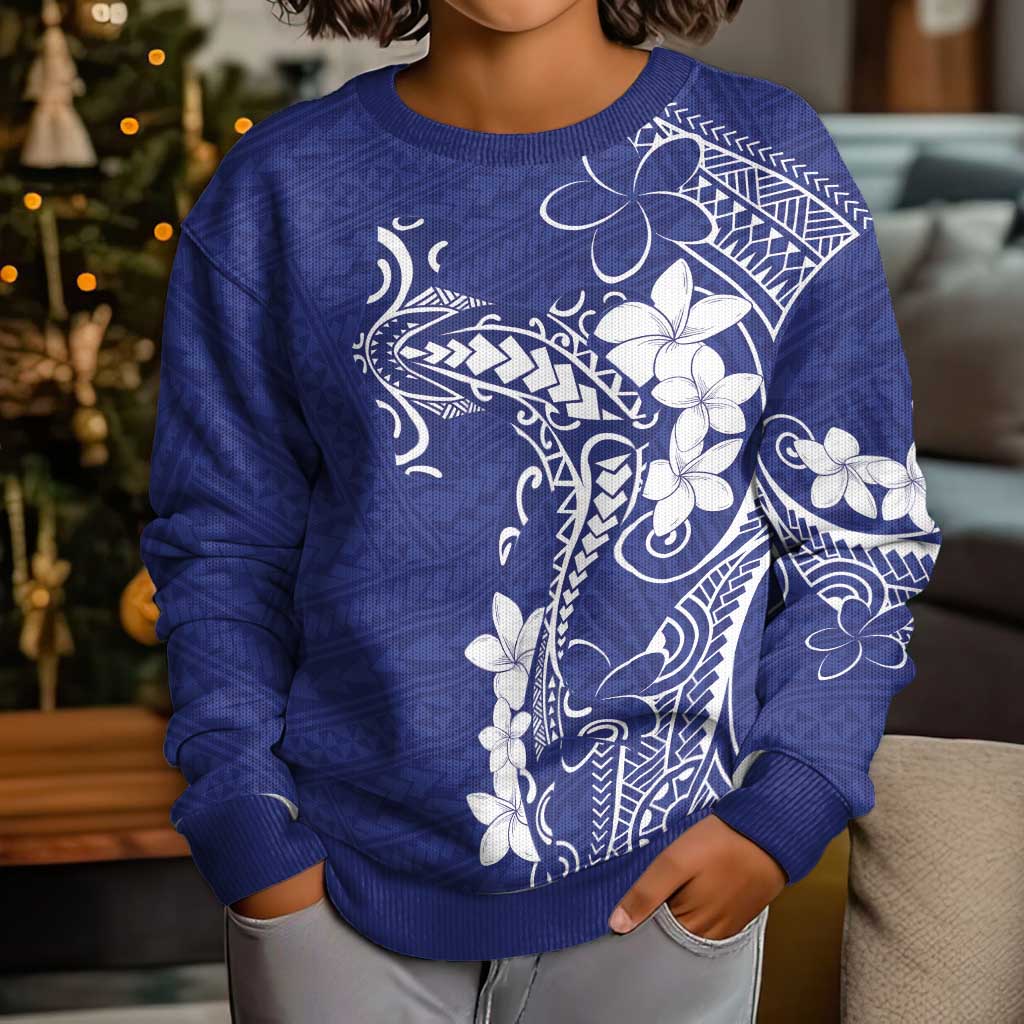 Blue Hawaii Kid Ugly Christmas Sweater Hammerhead Shark Tattoo Curve Polynesian - Polynesian Pride