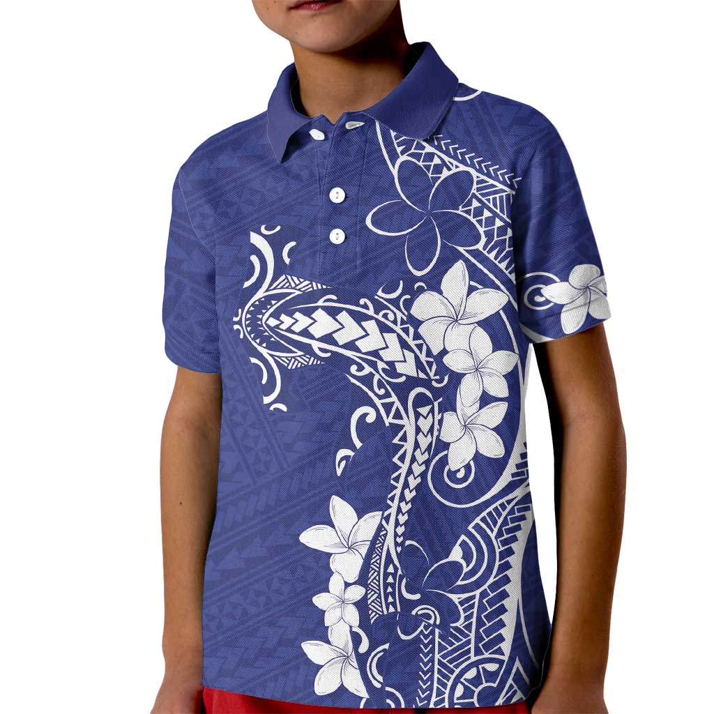 Blue Hawaii Kid Polo Shirt Hammerhead Shark Tattoo Curve Polynesian - Polynesian Pride