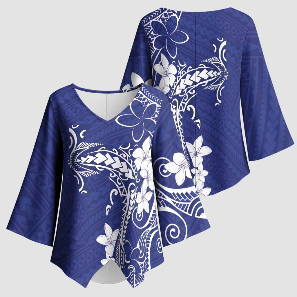 Blue Hawaii Kimono Sleeve Blouse Hammerhead Shark Tattoo Curve Polynesian - Polynesian Pride