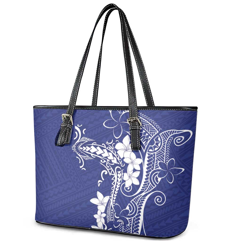 Blue Hawaii Leather Tote Bag Hammerhead Shark Tattoo Curve Polynesian - Polynesian Pride