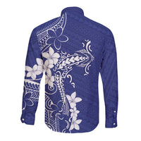 Blue Hawaii Long Sleeve Button Shirt Hammerhead Shark Tattoo Curve Polynesian - Polynesian Pride
