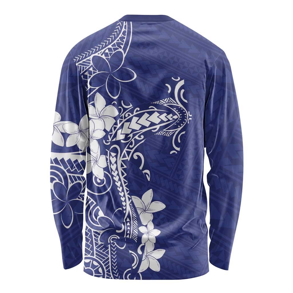 Blue Hawaii Long Sleeve Shirt Hammerhead Shark Tattoo Curve Polynesian - Polynesian Pride