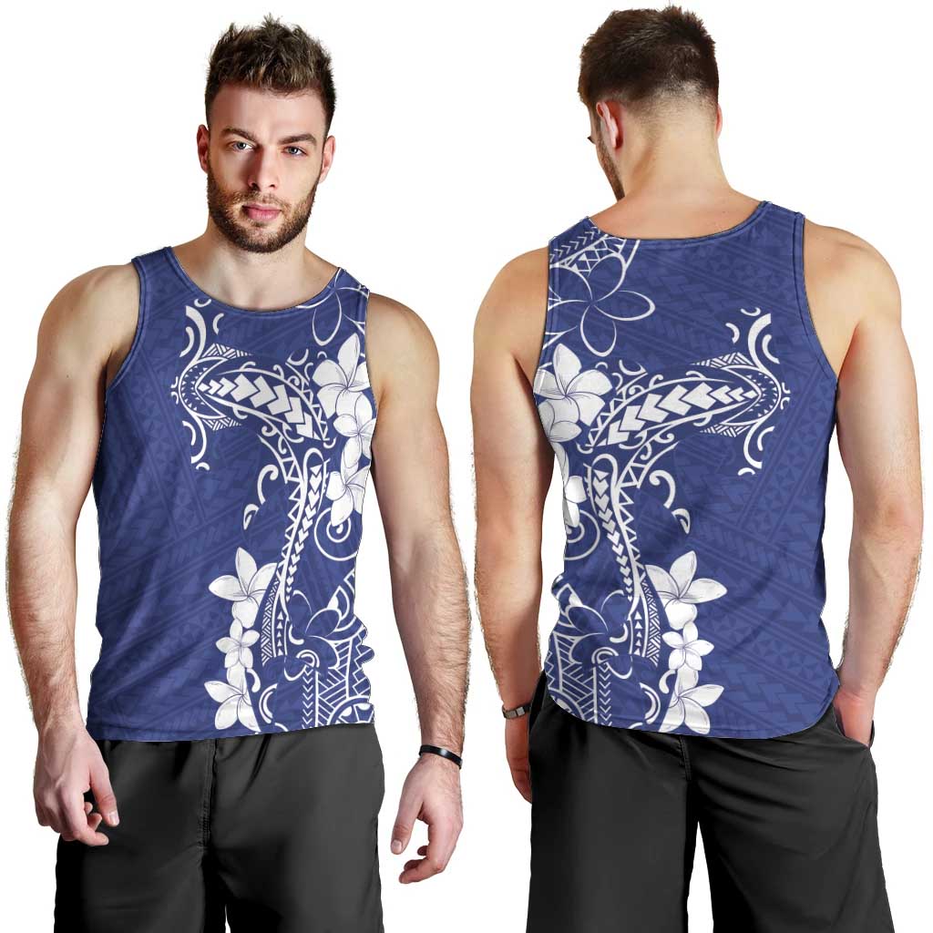 Blue Hawaii Men Tank Top Hammerhead Shark Tattoo Curve Polynesian - Polynesian Pride
