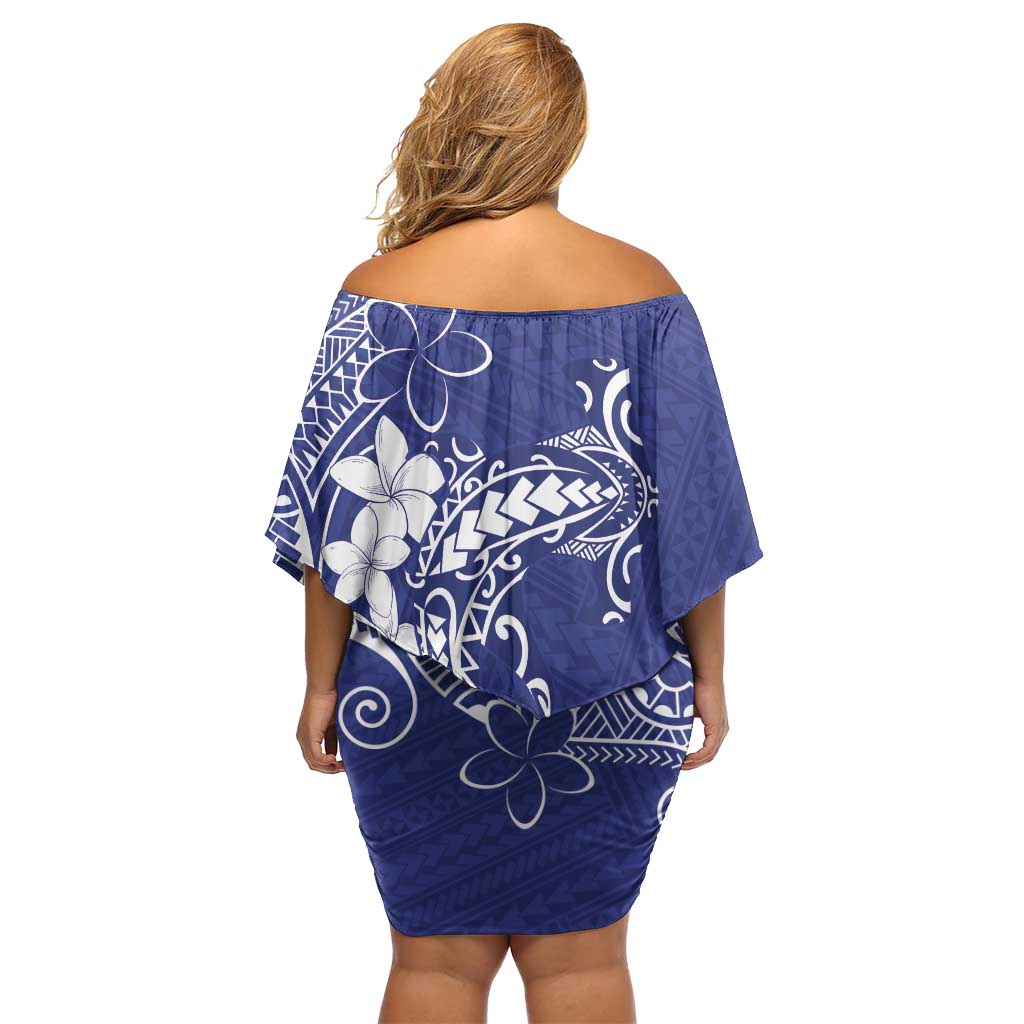 Blue Hawaii Off Shoulder Short Dress Hammerhead Shark Tattoo Curve Polynesian - Polynesian Pride