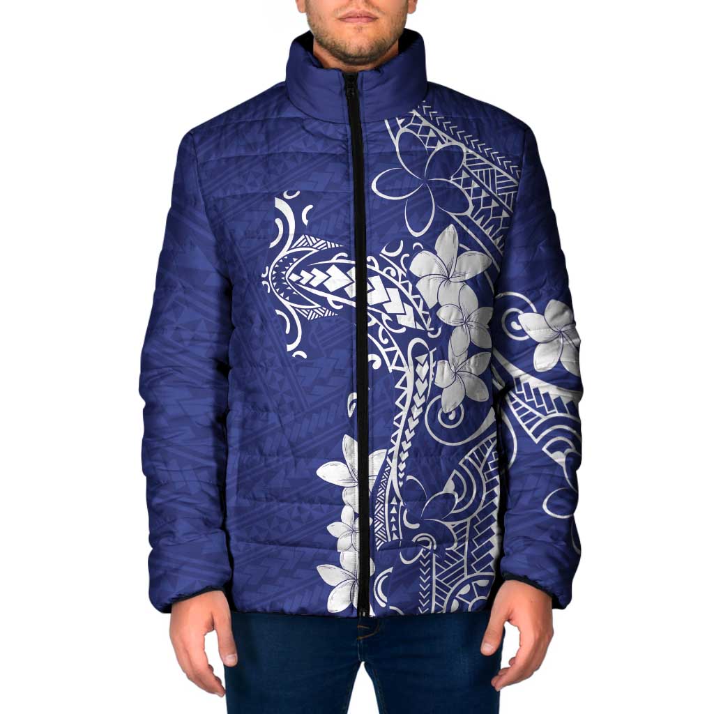 Blue Hawaii Padded Jacket Hammerhead Shark Tattoo Curve Polynesian - Polynesian Pride