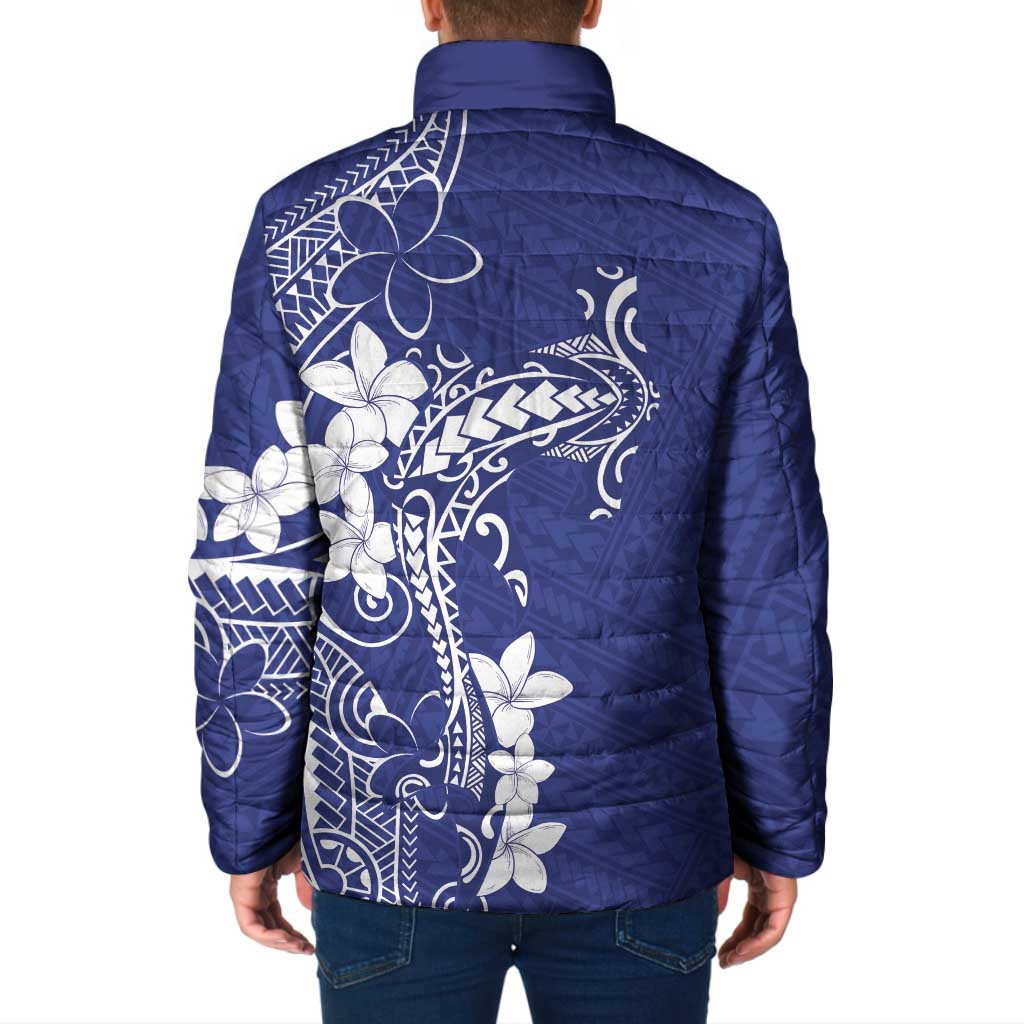 Blue Hawaii Padded Jacket Hammerhead Shark Tattoo Curve Polynesian - Polynesian Pride