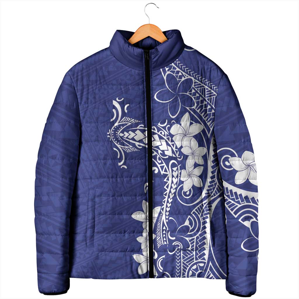 Blue Hawaii Padded Jacket Hammerhead Shark Tattoo Curve Polynesian - Polynesian Pride