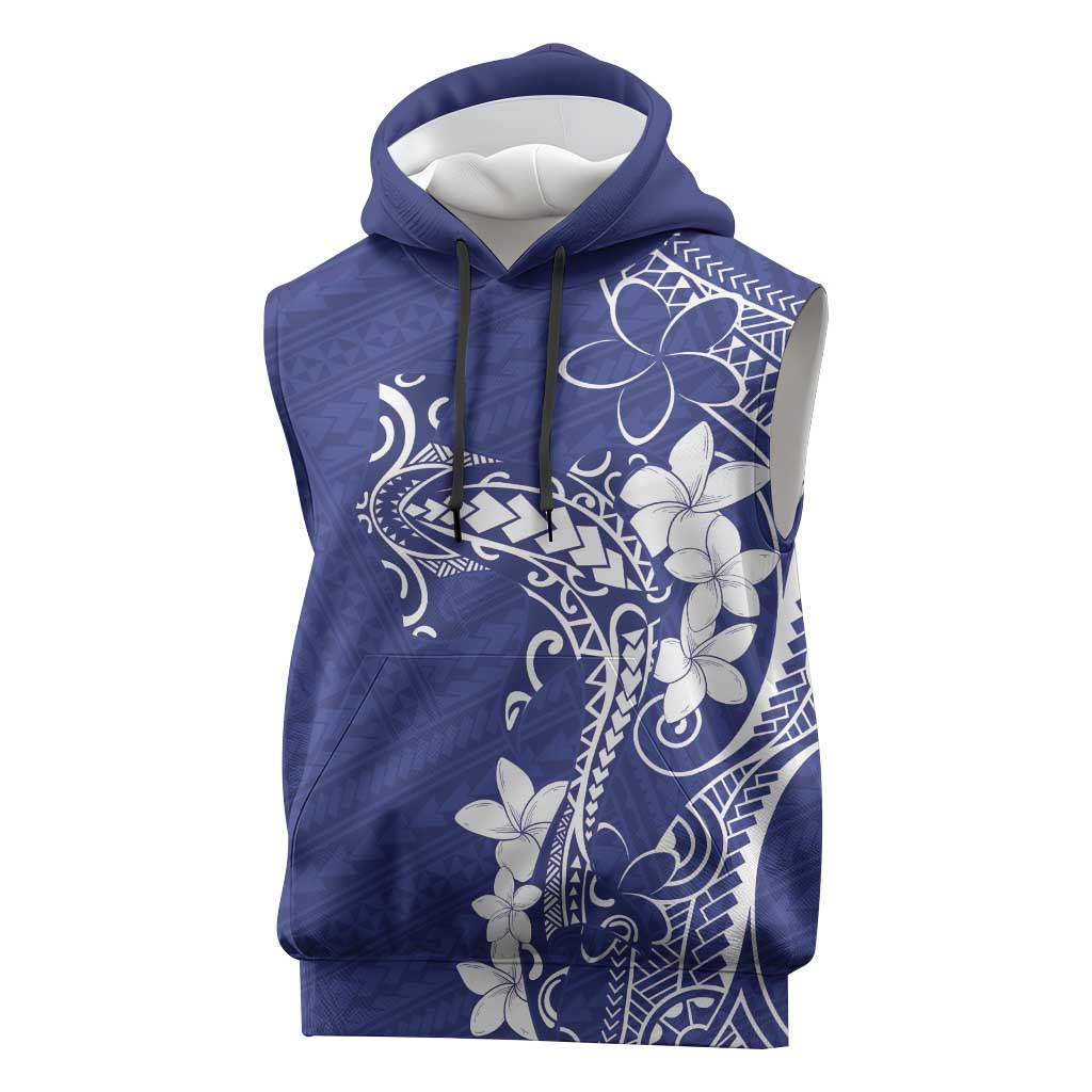 Blue Hawaii Sleeveless Hoodie Hammerhead Shark Tattoo Curve Polynesian - Polynesian Pride