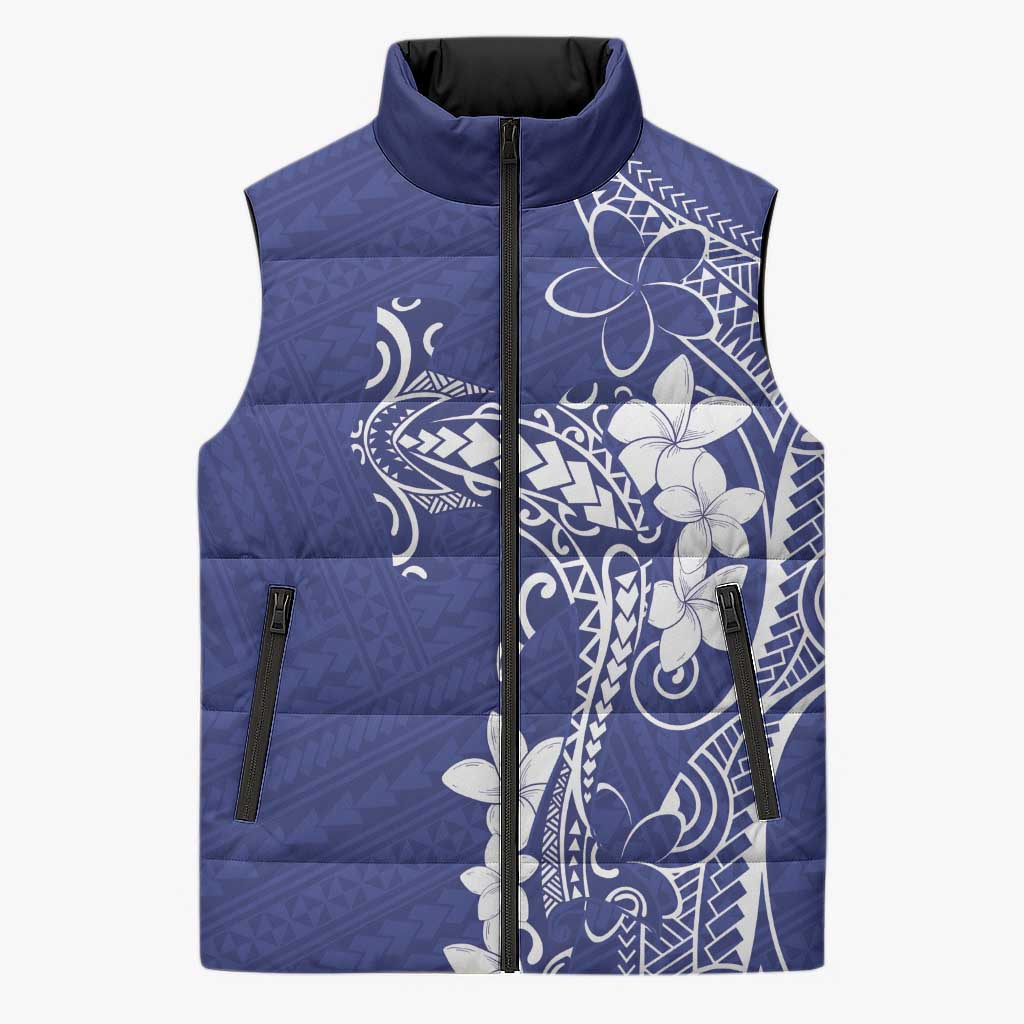 Blue Hawaii Sleeveless Puffer Jacket Hammerhead Shark Tattoo Curve Polynesian - Polynesian Pride