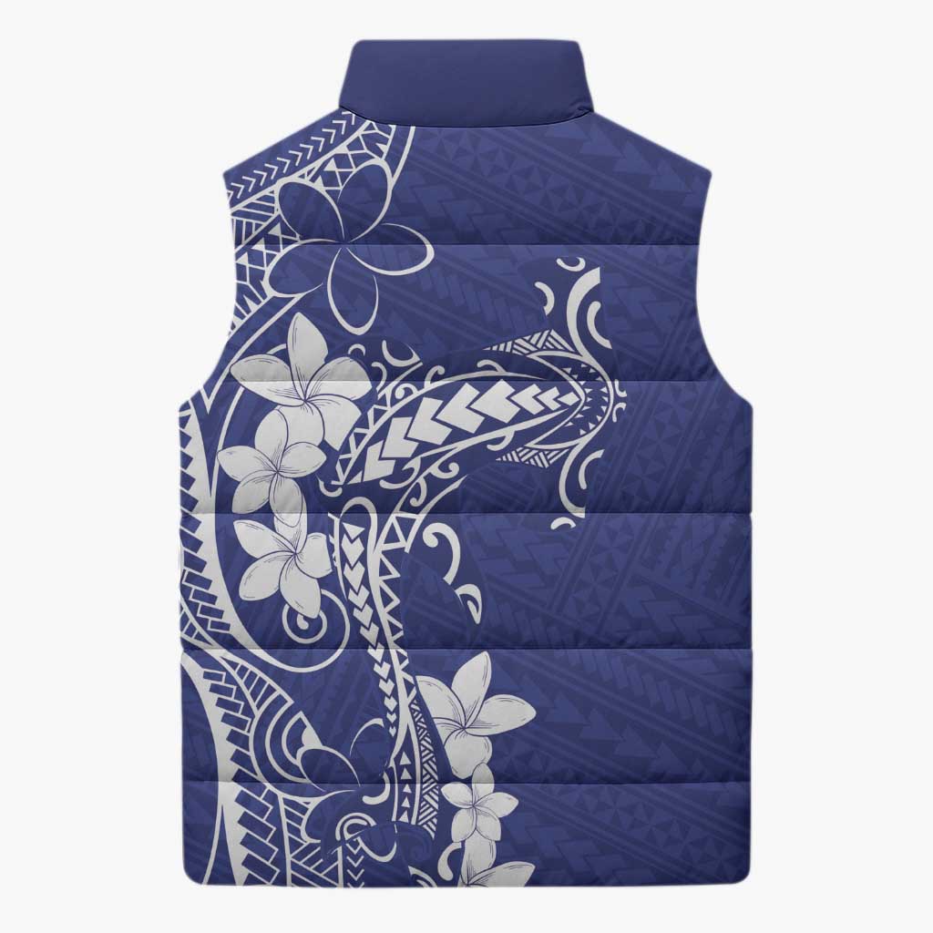 Blue Hawaii Sleeveless Puffer Jacket Hammerhead Shark Tattoo Curve Polynesian - Polynesian Pride