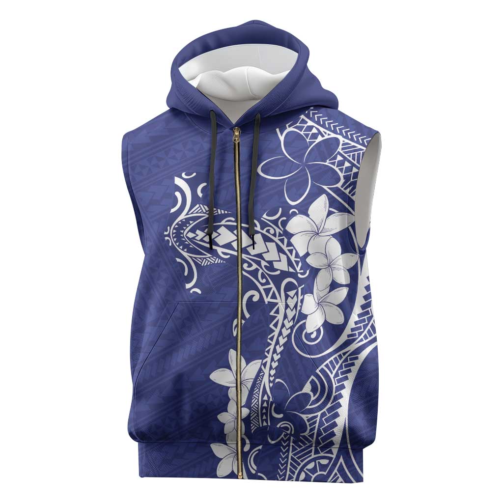 Blue Hawaii Sleeveless Zip Hoodie Hammerhead Shark Tattoo Curve Polynesian - Polynesian Pride