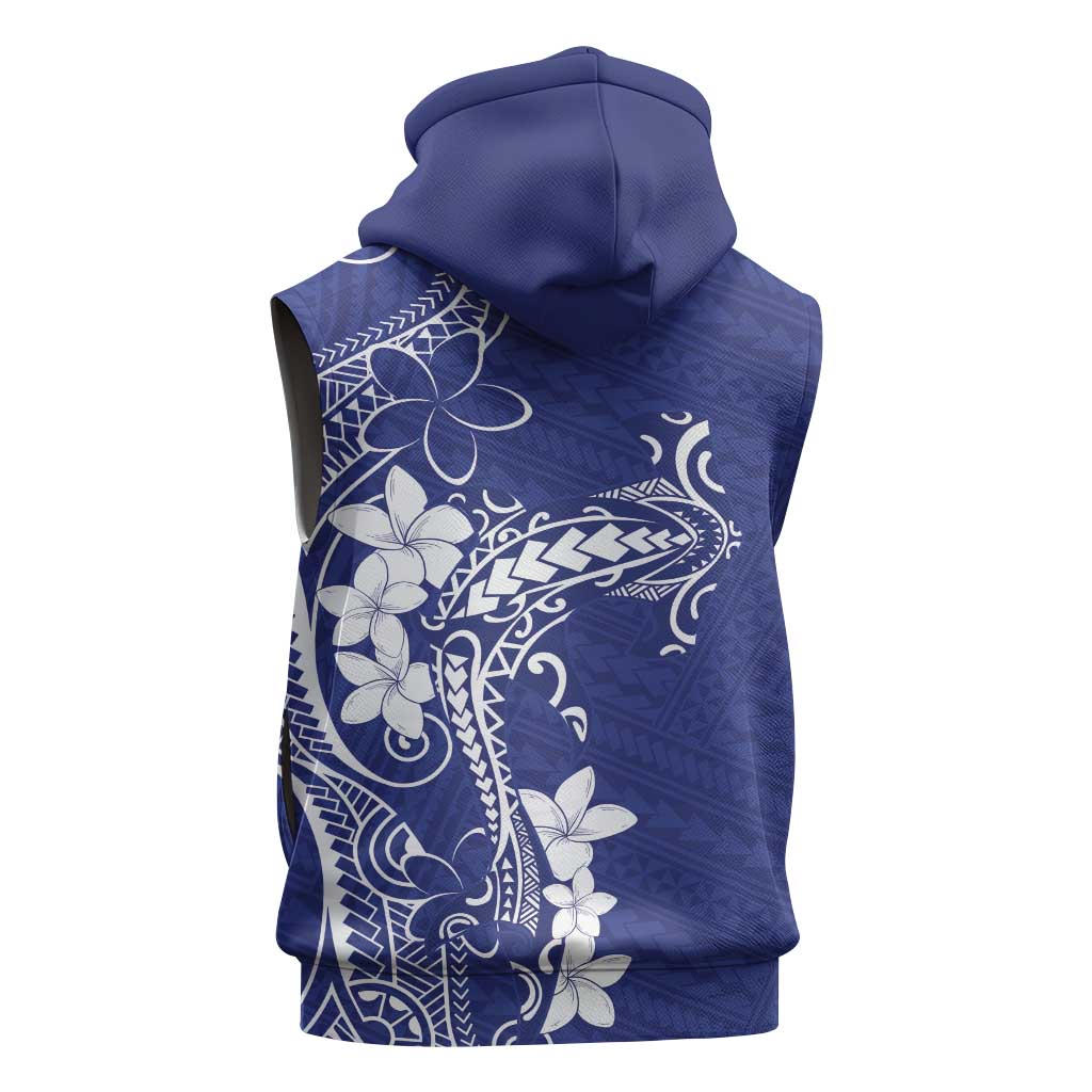 Blue Hawaii Sleeveless Zip Hoodie Hammerhead Shark Tattoo Curve Polynesian - Polynesian Pride