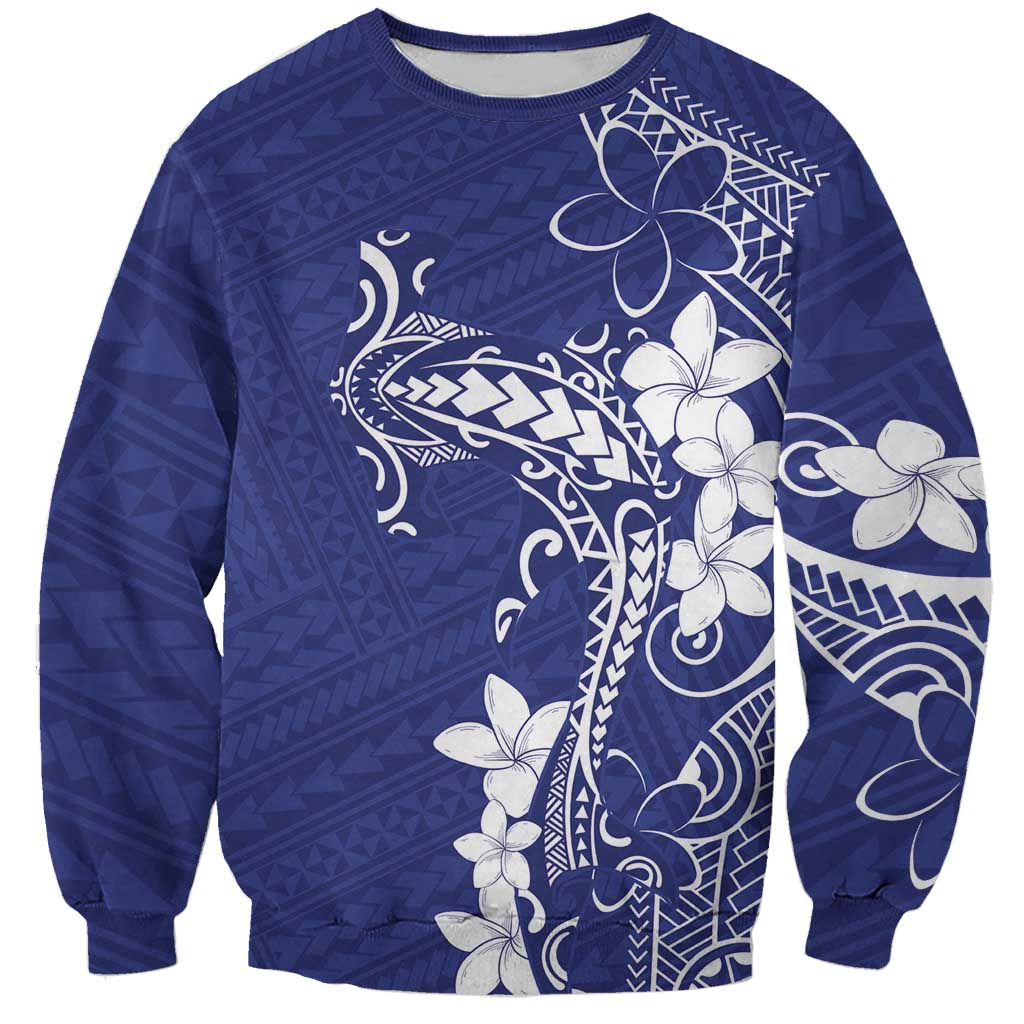 Blue Hawaii Sweatshirt Hammerhead Shark Tattoo Curve Polynesian - Polynesian Pride