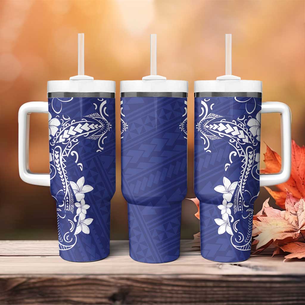 Blue Hawaii Tumbler With Handle Hammerhead Shark Tattoo Curve Polynesian - Polynesian Pride