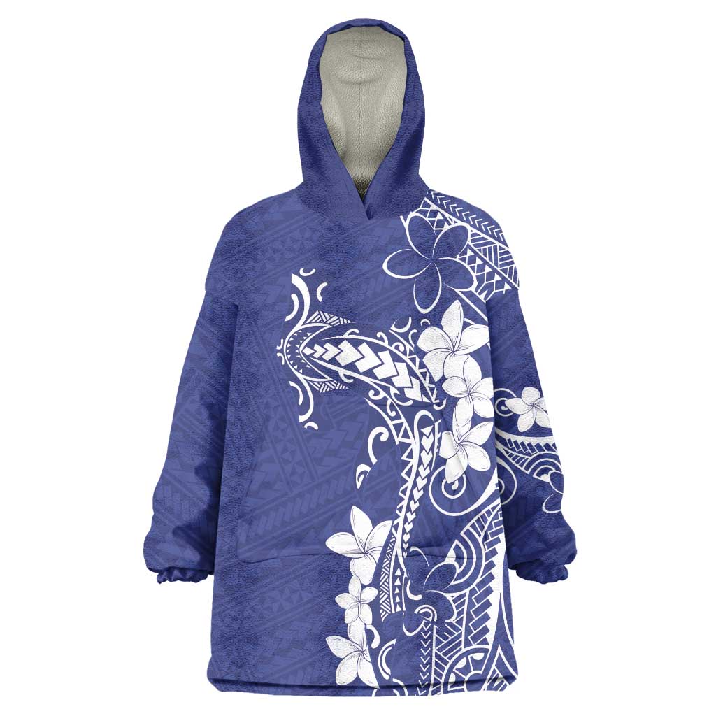 Blue Hawaii Wearable Blanket Hoodie Hammerhead Shark Tattoo Curve Polynesian - Polynesian Pride