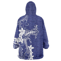 Blue Hawaii Wearable Blanket Hoodie Hammerhead Shark Tattoo Curve Polynesian - Polynesian Pride
