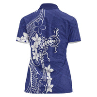 Blue Hawaii Women Polo Shirt Hammerhead Shark Tattoo Curve Polynesian - Polynesian Pride
