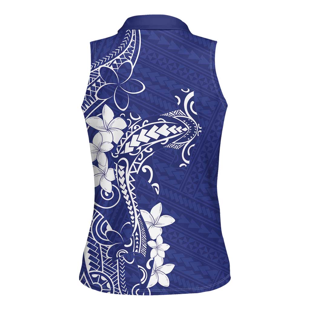 Blue Hawaii Women Sleeveless Polo Shirt Hammerhead Shark Tattoo Curve Polynesian - Polynesian Pride