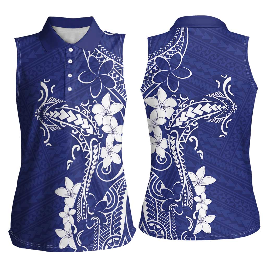 Blue Hawaii Women Sleeveless Polo Shirt Hammerhead Shark Tattoo Curve Polynesian - Polynesian Pride