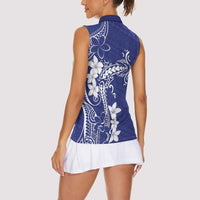 Blue Hawaii Women Sleeveless Polo Shirt Hammerhead Shark Tattoo Curve Polynesian - Polynesian Pride
