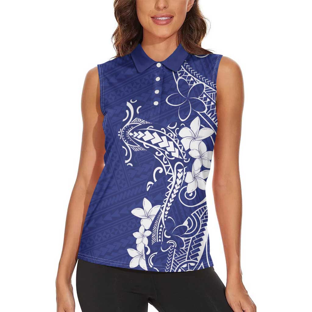 Blue Hawaii Women Sleeveless Polo Shirt Hammerhead Shark Tattoo Curve Polynesian - Polynesian Pride