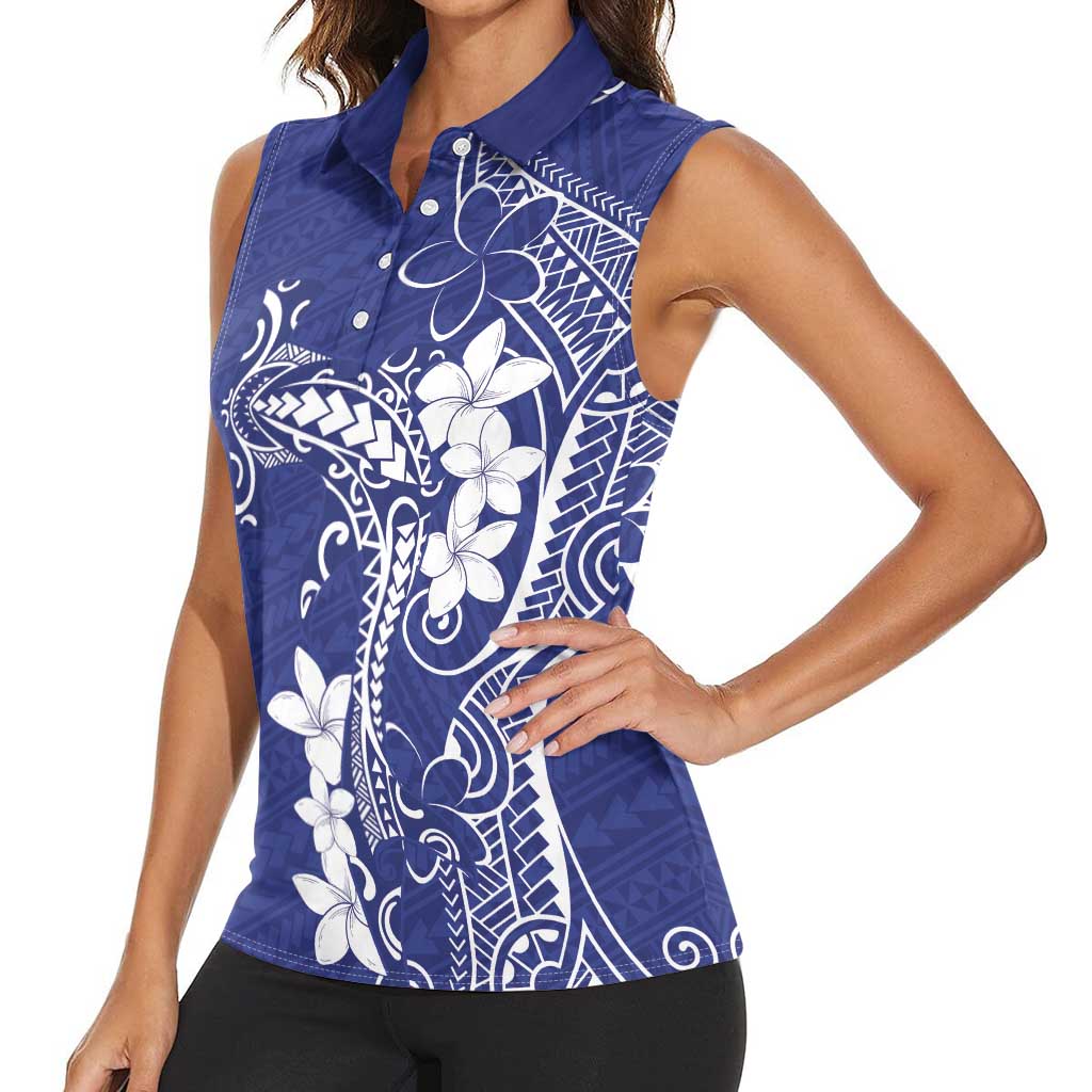 Blue Hawaii Women Sleeveless Polo Shirt Hammerhead Shark Tattoo Curve Polynesian - Polynesian Pride