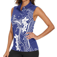 Blue Hawaii Women Sleeveless Polo Shirt Hammerhead Shark Tattoo Curve Polynesian - Polynesian Pride