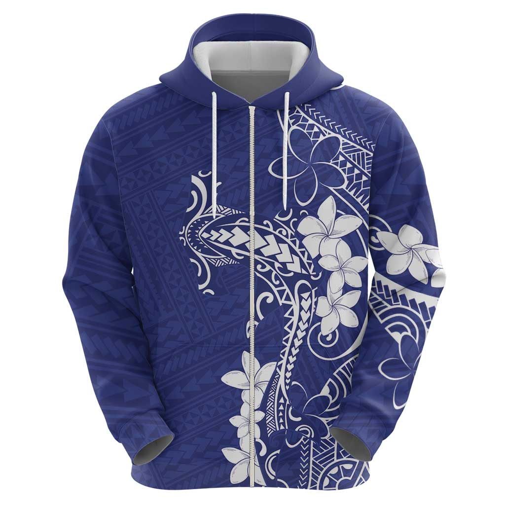 Blue Hawaii Zip Hoodie Hammerhead Shark Tattoo Curve Polynesian - Polynesian Pride