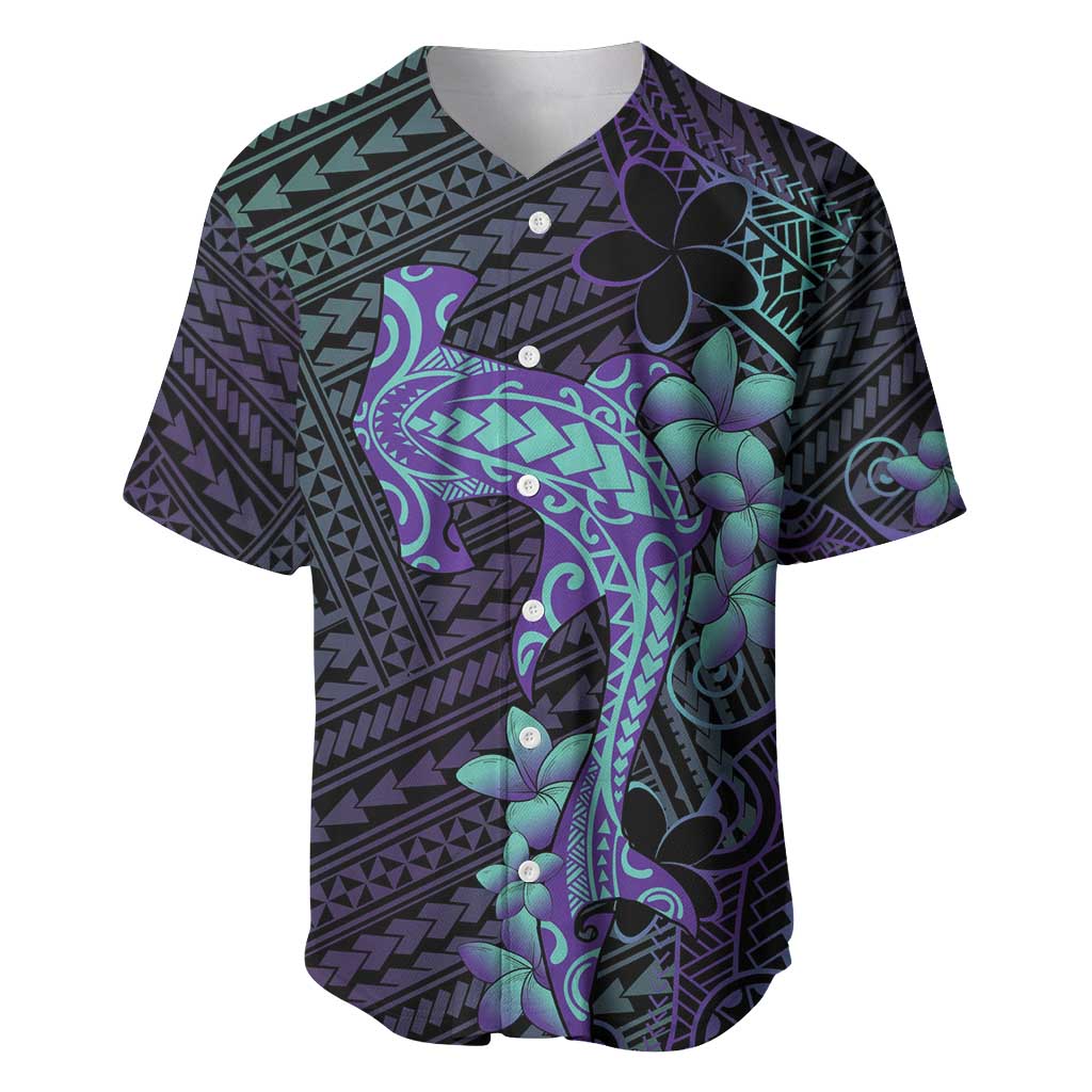 Purple Paradise Hawaii Baseball Jersey Hammerhead Shark Tattoo Curve Polynesian - Polynesian Pride