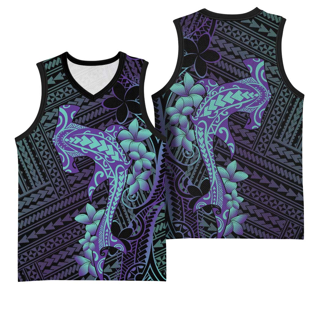 Purple Paradise Hawaii Basketball Jersey Hammerhead Shark Tattoo Curve Polynesian - Polynesian Pride