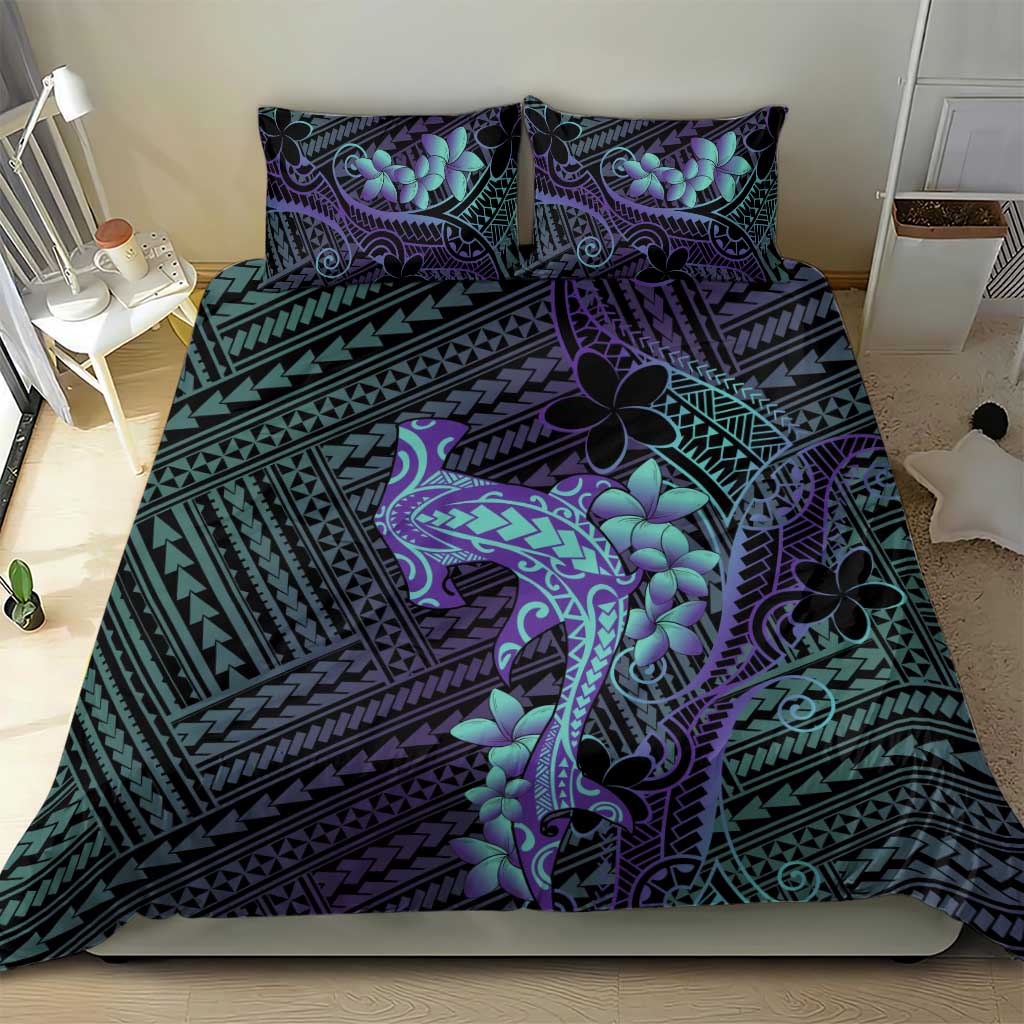 Purple Paradise Hawaii Bedding Set Hammerhead Shark Tattoo Curve Polynesian - Polynesian Pride