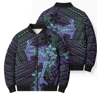 Purple Paradise Hawaii Bomber Puffer Jacket Hammerhead Shark Tattoo Curve Polynesian - Polynesian Pride