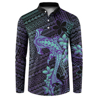 Purple Paradise Hawaii Button Sweatshirt Hammerhead Shark Tattoo Curve Polynesian - Polynesian Pride