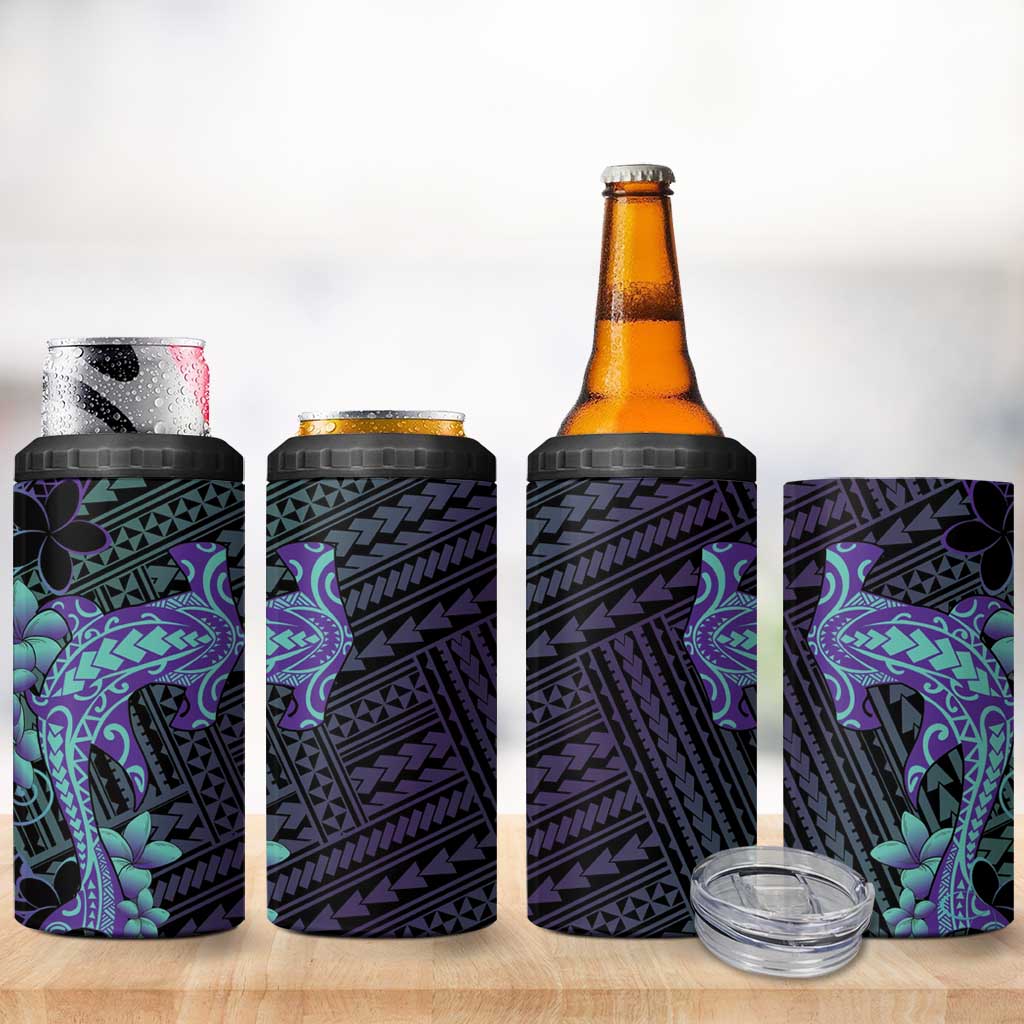 Purple Paradise Hawaii 4 in 1 Can Cooler Tumbler Hammerhead Shark Tattoo Curve Polynesian - Polynesian Pride