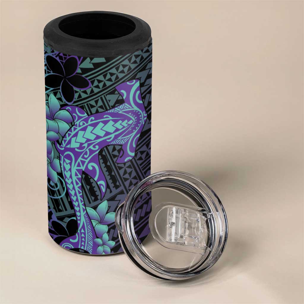 Purple Paradise Hawaii 4 in 1 Can Cooler Tumbler Hammerhead Shark Tattoo Curve Polynesian - Polynesian Pride