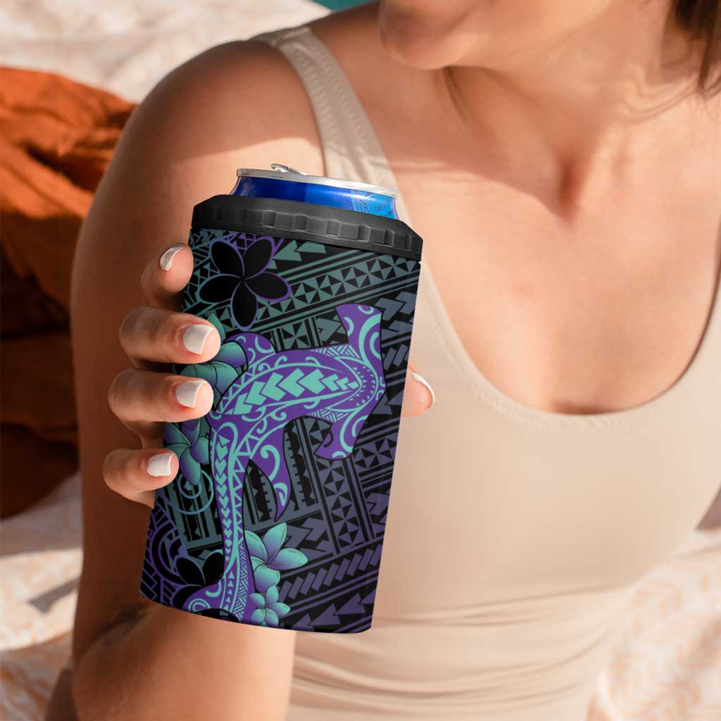 Purple Paradise Hawaii 4 in 1 Can Cooler Tumbler Hammerhead Shark Tattoo Curve Polynesian - Polynesian Pride