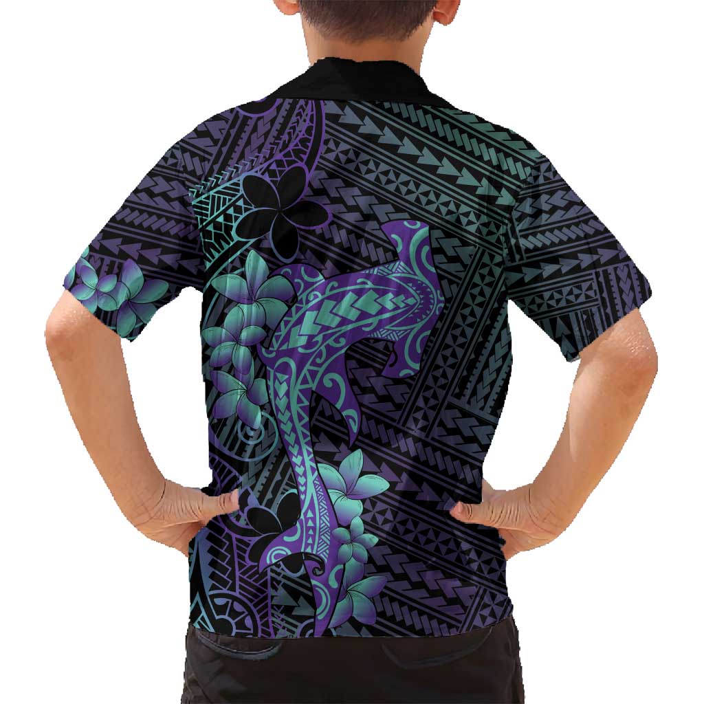 Purple Paradise Hawaii Family Matching Long Sleeve Bodycon Dress and Hawaiian Shirt Hammerhead Shark Tattoo Curve Polynesian - Polynesian Pride