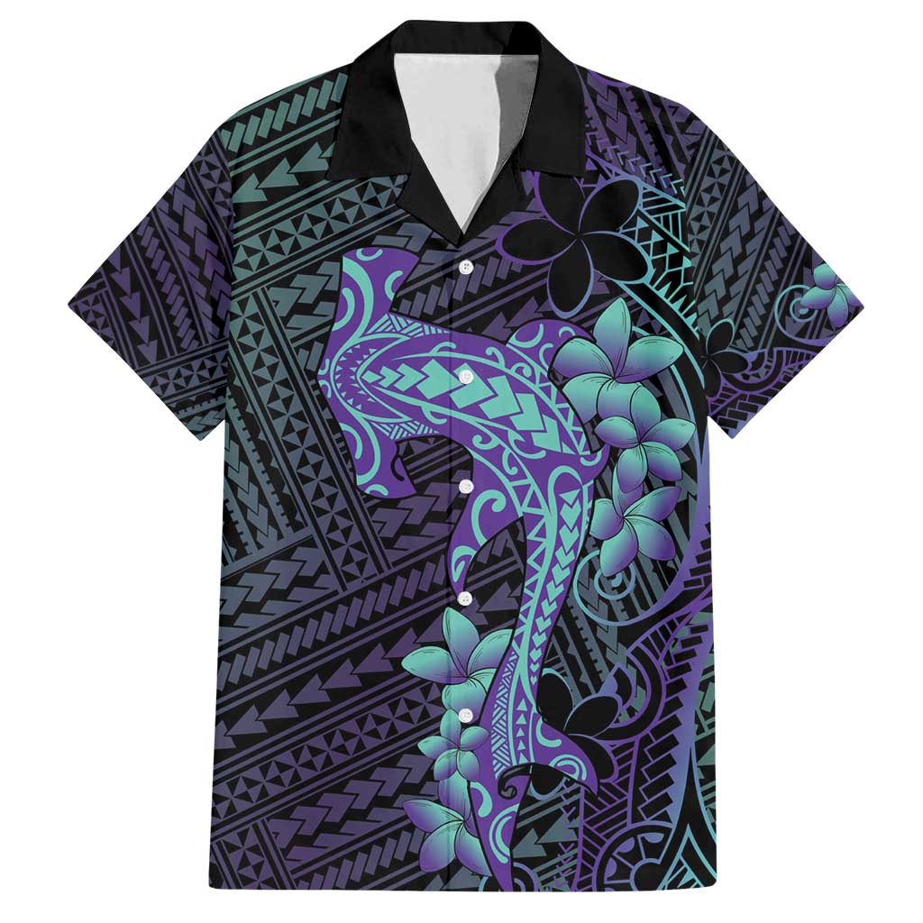 Purple Paradise Hawaii Family Matching Long Sleeve Bodycon Dress and Hawaiian Shirt Hammerhead Shark Tattoo Curve Polynesian - Polynesian Pride
