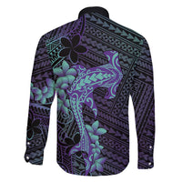 Purple Paradise Hawaii Family Matching Long Sleeve Bodycon Dress and Hawaiian Shirt Hammerhead Shark Tattoo Curve Polynesian - Polynesian Pride