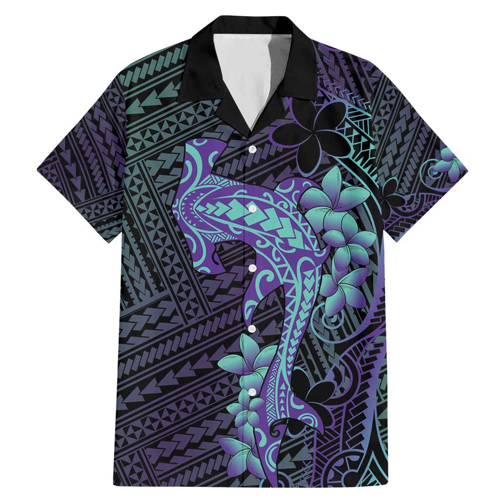 Purple Paradise Hawaii Family Matching Mermaid Dress and Hawaiian Shirt Hammerhead Shark Tattoo Curve Polynesian - Polynesian Pride