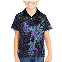 Purple Paradise Hawaii Family Matching Mermaid Dress and Hawaiian Shirt Hammerhead Shark Tattoo Curve Polynesian - Polynesian Pride