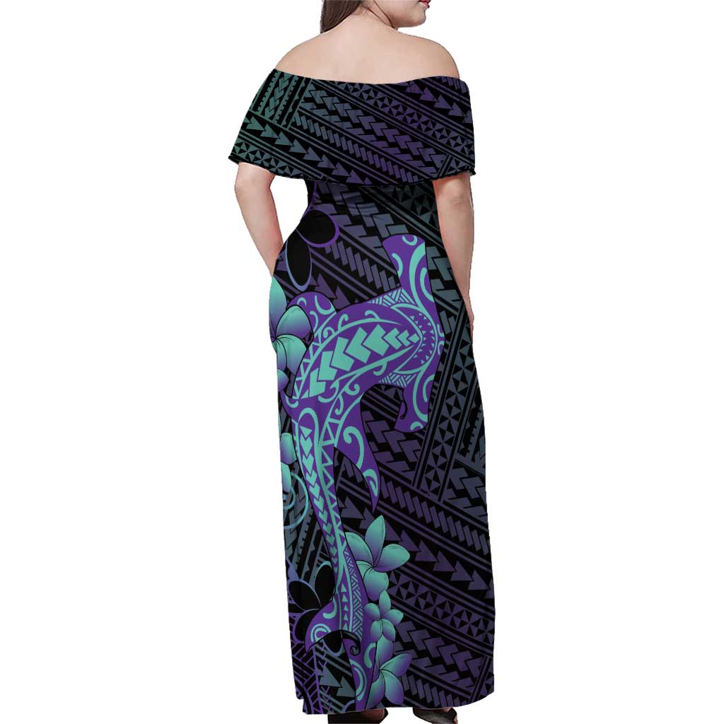 Purple Paradise Hawaii Family Matching Off Shoulder Maxi Dress and Hawaiian Shirt Hammerhead Shark Tattoo Curve Polynesian - Polynesian Pride