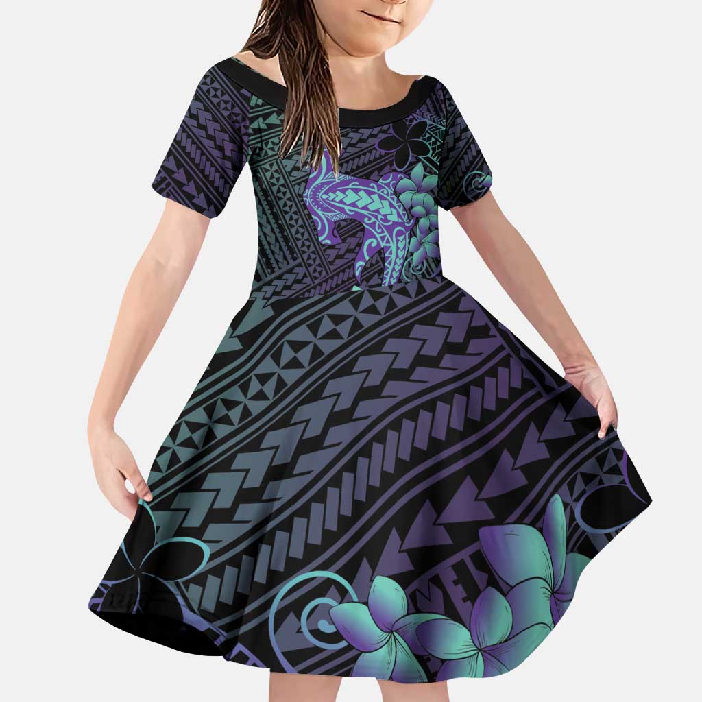 Purple Paradise Hawaii Family Matching Puletasi and Hawaiian Shirt Hammerhead Shark Tattoo Curve Polynesian - Polynesian Pride