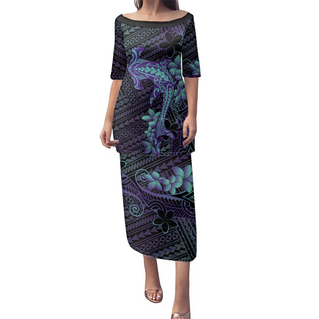 Purple Paradise Hawaii Family Matching Puletasi and Hawaiian Shirt Hammerhead Shark Tattoo Curve Polynesian - Polynesian Pride