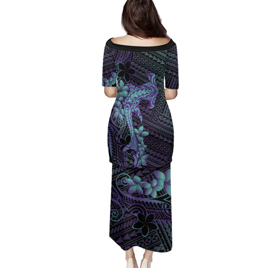 Purple Paradise Hawaii Family Matching Puletasi and Hawaiian Shirt Hammerhead Shark Tattoo Curve Polynesian - Polynesian Pride