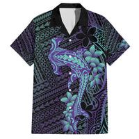 Purple Paradise Hawaii Family Matching Short Sleeve Bodycon Dress and Hawaiian Shirt Hammerhead Shark Tattoo Curve Polynesian - Polynesian Pride