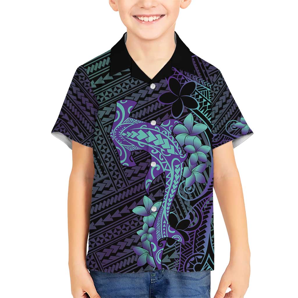Purple Paradise Hawaii Family Matching Short Sleeve Bodycon Dress and Hawaiian Shirt Hammerhead Shark Tattoo Curve Polynesian - Polynesian Pride